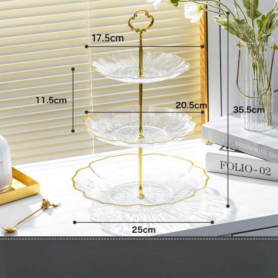 Fruit Plate, Multilayer Square Fruit Tray For Living Room, Home Tea Table, Afternoon Tea, Pastry Display Rack, Light Luxury - Transparent White Second Layer [reinforced Metal Bracket] - View 1