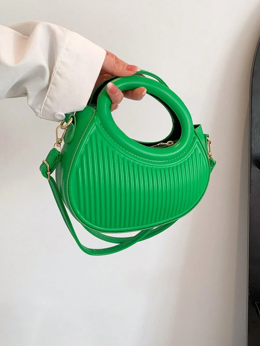 Geantă de umăr cu dungi în relief, la modă, rotundă, cu mâner dublu, portofel nou, cadouri de Crăciun de iarnă, de Crăciun, la modă, clasică, de nișă, blândă, pentru naveta, data, geantă de mână Crossbody, cu dungi, geantă de mână rotundă, geantă de mână pentru femei, portofel dublu, cadouri de Crăciun