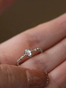 1 件 S925 纯银小清新蕾丝月光石戒指精美女士珠宝母亲节精美珠宝礼物日常佩戴 - 蕾絲月光石戒指 - 查看 4