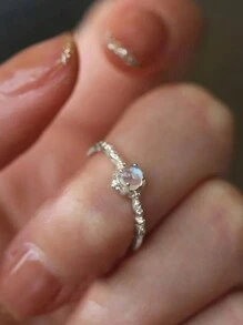 1 件 S925 纯银小清新蕾丝月光石戒指精美女士珠宝母亲节精美珠宝礼物日常佩戴 - 蕾絲月光石戒指 - 查看 3