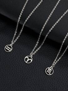 1pc Zodiac Sign Optional Titanium Steel Pendant Necklace, Double Sided Polished Stainless Steel Sweater Chain - Twelve Zodiac Signs - View 2