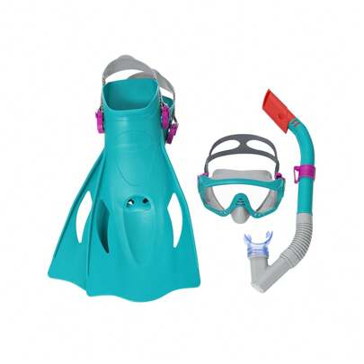 Juego de Buceo Kit Snorkel Juvenil Gafas Visor Ajustable para Niños con Protección UV Tubo de Snorkel y Aletas Acuáticas