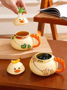 Quirky Original Design Ceramic Duck-Shaped Mug With Lid, Breakfast Cup - Yellow - View 5