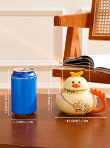 Quirky Original Design Ceramic Duck-Shaped Mug With Lid, Breakfast Cup - Yellow - View 3
