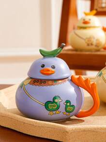 Quirky Original Design Ceramic Duck-Shaped Mug With Lid, Breakfast Cup - Yellow - View 7