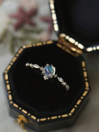 1 件 S925 纯银小清新蕾丝月光石戒指精美女士珠宝母亲节精美珠宝礼物日常佩戴