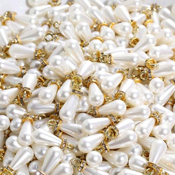 50 piezas de Perlas Falsas Sintéticas Abs Brillantes, Colgante con Forma de Lágrima de Estrás & Colgante con Forma de Círculo para la Fabricación de Pendientes, Pulseras y Collares DIY
