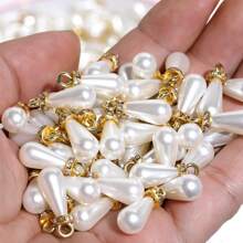 50 piezas de Perlas Falsas Sintéticas Abs Brillantes, Colgante con Forma de Lágrima de Estrás & Colgante con Forma de Círculo para la Fabricación de Pendientes, Pulseras y Collares DIY