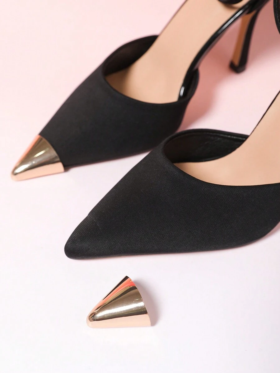 2pcs (1 Pair) Gold, Silver, Gun Metal, Black High Heel Shoe Toe Protectors, Shoe Tip Repair Accessories, Metal Shoe Toe Decorations, Damaged Shoe Tip Concealer, Anti-Wear Shoe Saver, Instantly Renew Old Shoes - Gold - View 1