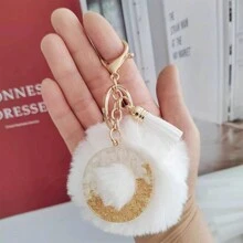 1 Pc Alphabet Initial Letter Keychain Cute Plush Key Chain Cute Sequins Resin Key Chain Ring Bag Backpack Charm Car Hanging Pendant Women Girls Gift Wallet And Handbag Accessories Keychain With Tassels Alphabet Initial Letter A-Y Plush Keychain - White - View 18