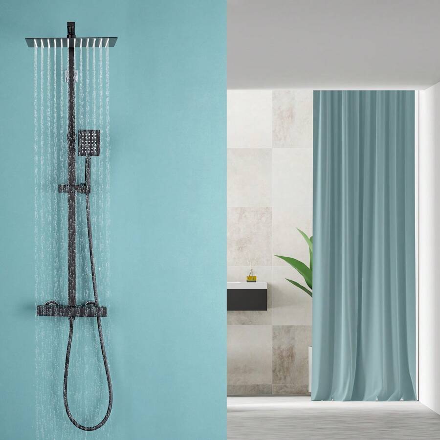 Auralum Max Black Thermostatic Shower Column Shower Set Brass
