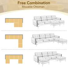 MERAX 110" U-Shape Convertible Sectional Sofa Couch With Movable Ottoman For Living Room, Apartment, Office - 黃色 - 查看 2