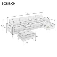 MERAX 110" U-Shape Convertible Sectional Sofa Couch With Movable Ottoman For Living Room, Apartment, Office - 黃色 - 查看 7