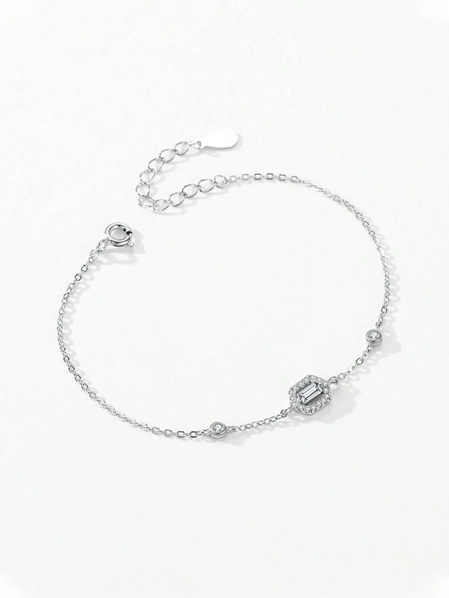 1pc 925 Sterling Silver Geometric Design Chain Bracelets For Women Simple Design Fine Jewelry