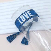 1pc Embroidery Detail Handmade Personalized Bracelet With Love Sign - Multicolor - View 2