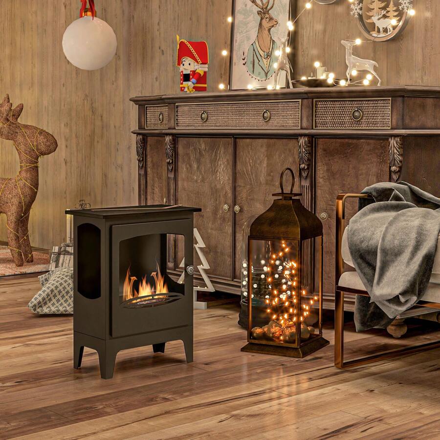 HOMCOM Chimenea de Etanol 7000BTU Chimenea de Bioetanol de Acero con Apagallamas de Acero Inoxidable Tanque de 0.9 L Tiempo de Combustión 3H para Interiores 20-25 m² 39x26x54 cm Negro