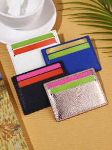 1pc Minimalist Fashion Solid Color Card Case With Gold Lychee Patterned Pu Material Ultra-Thin Small Minimal Functional Card Holder Card Holder Wallet Business Card Holder Credit Card Holder Card Holder Women For Women Card Wallet