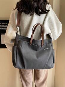 Casual & Simple Color Block Tote Bag For Women, Tote Bags For Students, Multiple Compartments, Perfect For Beach, School, Work & Daily Use