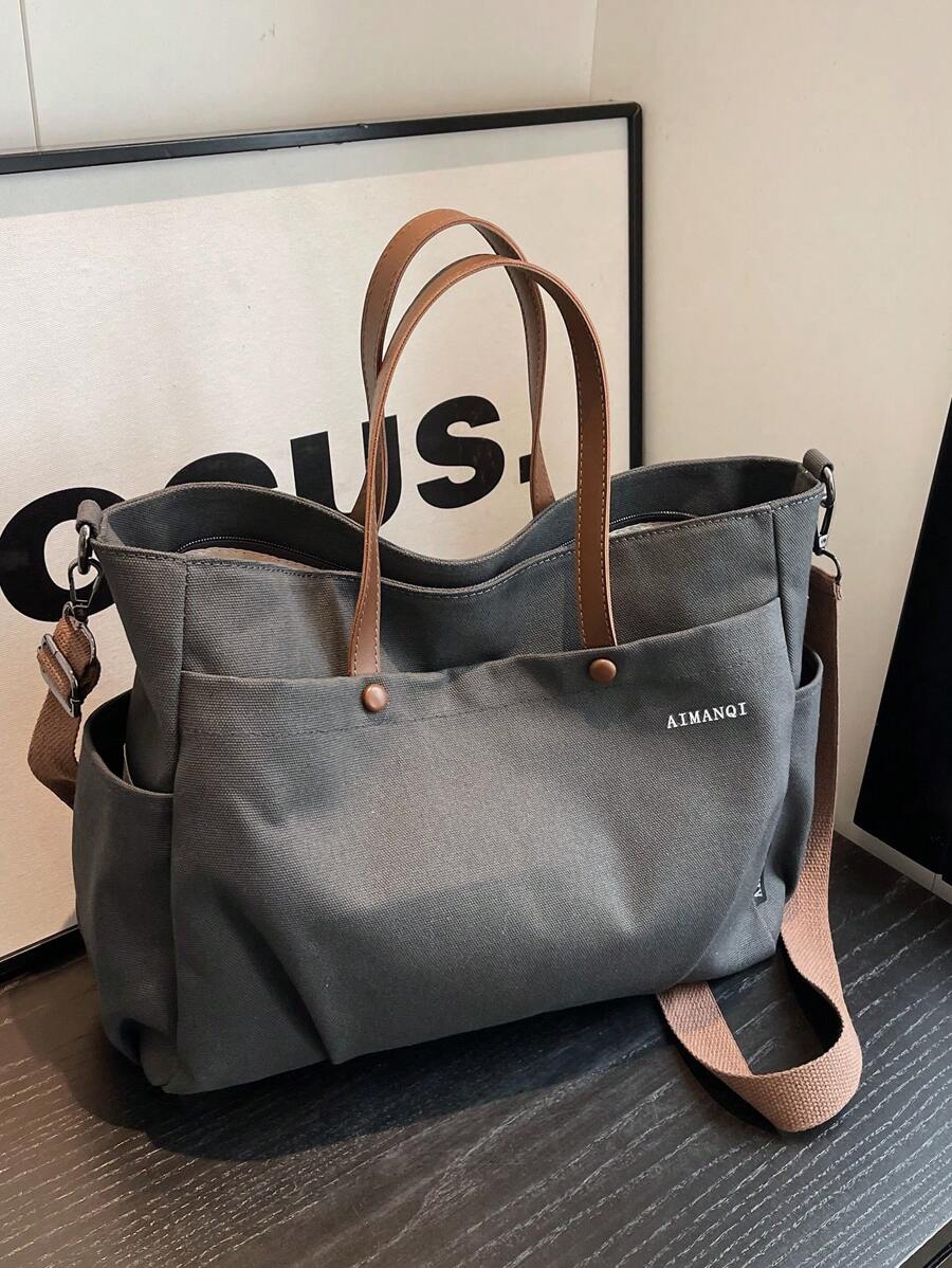 Casual & Simple Color Block Tote Bag For Women, Tote Bags For Students, Multiple Compartments, Perfect For Beach, School, Work & Daily Use