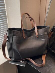 Casual & Simple Color Block Tote Bag For Women, Tote Bags For Students, Multiple Compartments, Perfect For Beach, School, Work & Daily Use