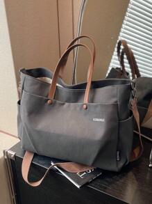 Casual & Simple Color Block Tote Bag For Women, Tote Bags For Students, Multiple Compartments, Perfect For Beach, School, Work & Daily Use