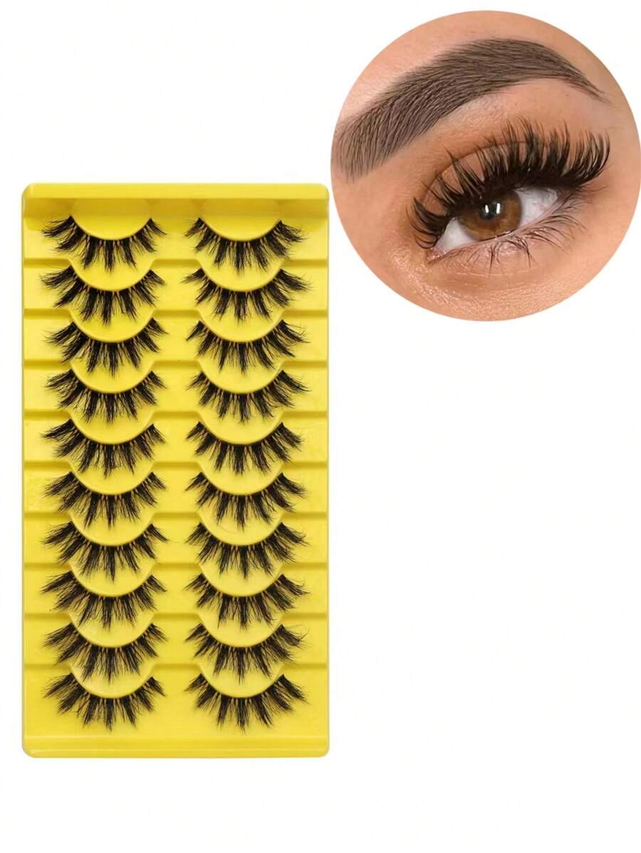 10 Pairs Clear Stem False Eyelashes D Curl Style, Suitable For Daily, Party Makeup, Natural Lash Strips - Fluffy Lashes - View 1