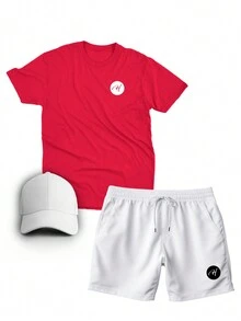 Men T-Shirt Co-Ords - 紅色 - 查看 2