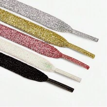 ZHENTOR 1 对闪亮的扁平鞋带，带金色和银色金属尖头，适合女士运动鞋、运动鞋和休闲鞋，以及彩色双层珍珠白鞋带，非常适合日常穿着 - 銀色 - 查看 3