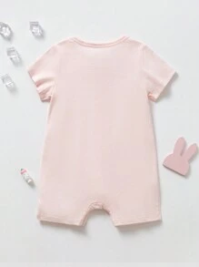嬰兒女寶寶簡約粉色短袖連體衣 - 淺粉色 - 查看 2