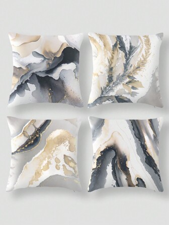 4 件黑金条纹大理石纹理枕套，1 个包装包含 4 个枕套，抽象装饰枕套，适用于沙发、汽车、卧室、家居装饰，仅枕套，有多种方形尺寸可选，数码印花，时尚简约设计，布艺装饰靠垫套，汽车礼品，印花抱枕，头枕，办公室颈枕