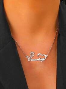 1入組不鏽鋼個性化定制名字項鍊，適用於女性、媽媽、姐妹、女孩、母親節、愛心，可選擇1-12個字母和數字進行定制的鈦鋼項鍊，適用於情人節、生日、紀念日、畢業等高端禮品 - 銀色 - 查看 7