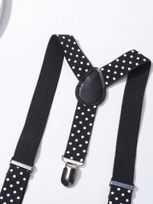 2pcs Polka Dot Bow Tie & Suspender Set, Suitable For Holiday Parties - Black and White - View 4