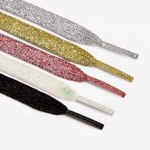 ZHENTOR 1 par de Cadarços Planos Brilhantes e Metálicos com Glitter para Tênis Brancos Femininos, Sapatos Esportivos, Sapatos Casuais, Moda e Eventos, Cordões de Pérola Branca de Dupla Camada para Uso Diário no Verão