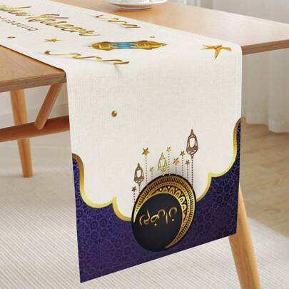 1 件北欧风格月亮和灯笼图案桌旗，仿亚麻防滑桌垫，用于保护您的办公桌，适合节日、餐厅和厨房的派对装饰