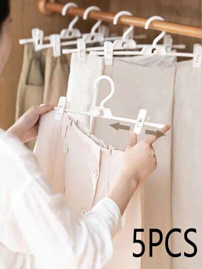 5pcs Stackable Skirt/Pants Hangers, Multi-Functional Retractable Clips, Seamless Clothes Hangers For Home & Apparel Store