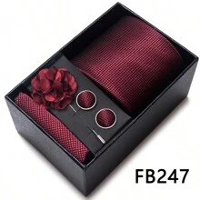 AlanKing 1套绿色领带、手帕、袖扣套装，适合男士商务风格礼盒休闲男士领带 - 混色 - 查看 14