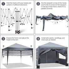 Gazebo 3 x 3 M 3 M Estable Plegable invernal de invernal Gazebo Tienda de jardín plegable, carpa de fiesta emergente, carpa plegable con 4 paredes laterales, protección UV más de 50 años más de metal para acampar (gris) - Gris - Ver 5