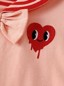 Tween Girls' Casual Heart Print Navy Collar Dress - Dusty Pink - View 4