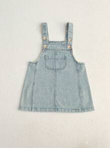 2024 Young Girl Denim Overall Dress, Cute A-Line Sleeveless Cami Dress - Light Wash - View 4