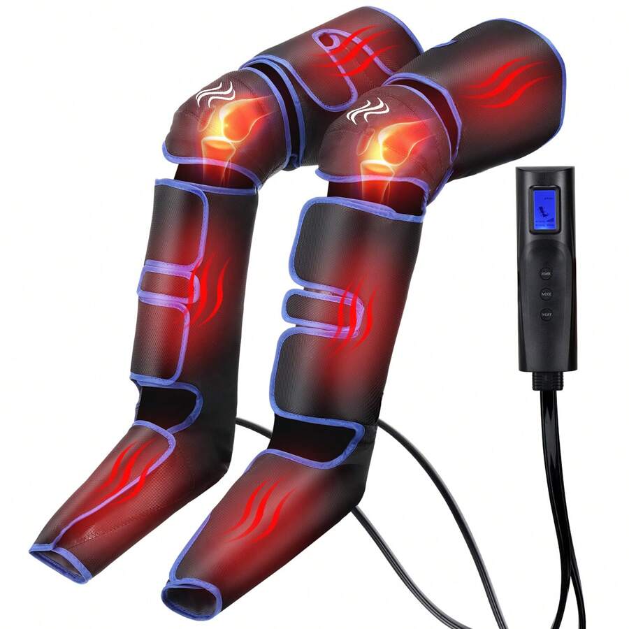OYAJIA Leg Massager For Circulation, Air Compression Calf Knee Foot Massager With Heat, Leg Wraps Massage Boots For Pain Relief - Svart - Visa 1