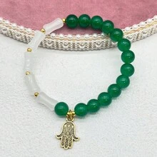 1 件透明纯色玻璃珠手链，女士礼物