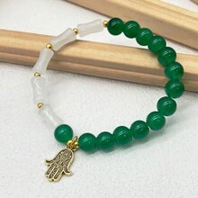 1 件透明纯色玻璃珠手链，女士礼物