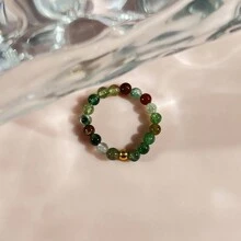 1 Pieza Anillo Elástico Hecho A Mano De 3 Mm De Cuentas De Piedra Natural Con Cuentas De Acero Inoxidable, Accesorio De Joyería Simple Y Elegante Para Uso Diario, Viajes, Festivales