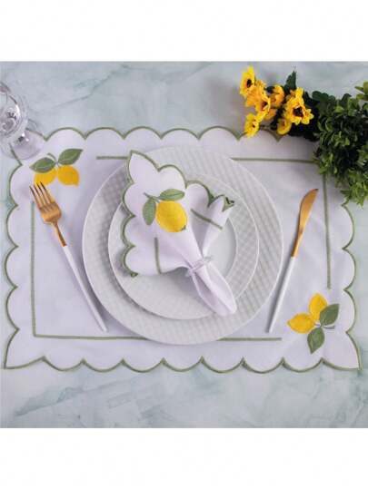 Jogo Americano Retangular Bordado 12 Peças - Limão Siciliano