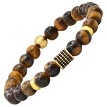 Pave Barrel Bead Tiger Eye Stretch Bracelet
