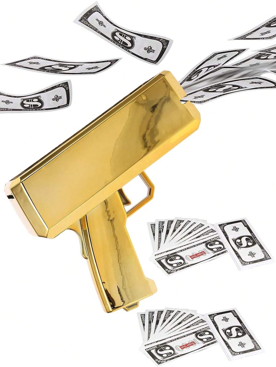 Super Money Guns Toys ,Fake Paper Playing Spray Money Gun Make It Rain Toy Gun, Handheld Cash Gun Fake Bill Dispenser Money Shooter Toy - Gold - View 1
