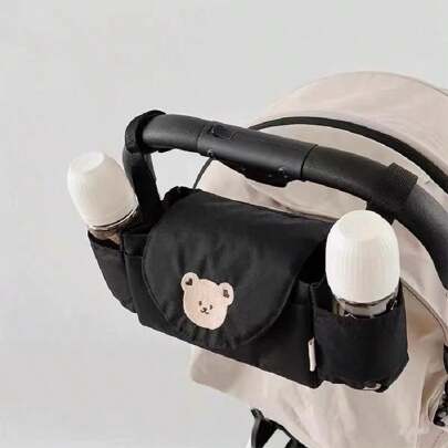 1 pieza Bolso para pañales de bebé con diseño de osito de peluche, bolso multifuncional de mamá, organizador colgante de cochecito con estilo, bolsa de almacenamiento de biberones para uso diario
