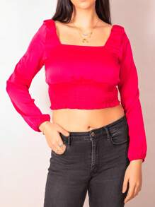 BLUSA CROP TOP MANGA LARGA - Rosa Fucsia - Ver 2