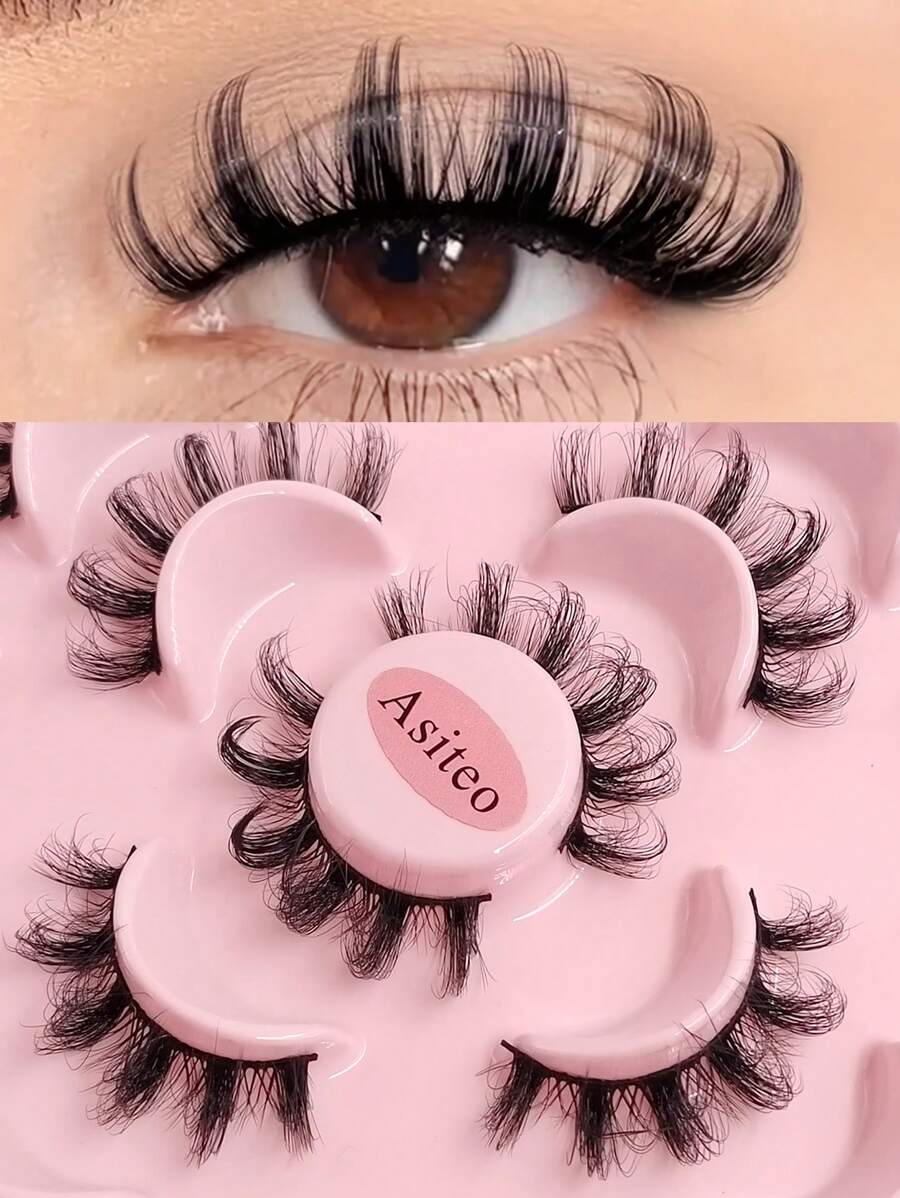 Asiteo Asiteo 7 Pairs D Curl Volume Faux Mink Eyelashes Natural Dramatic Soft Lash Cross Wispy Reusable Fluffy Strip Lashes Strip Lashes, Lashes, Eyelashes, Fake Lashes