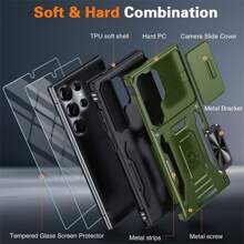 Unbeinst Compatible With Samsung Galaxy S24 Ultra Case, S24 Ultra Case Built In Slide Camera Cover & Rotatable Kickstand Ring [2 * Screen Protector] Shockproof Protective Case Compatible With Samsung S24 Ultra - Olive Green - View 2